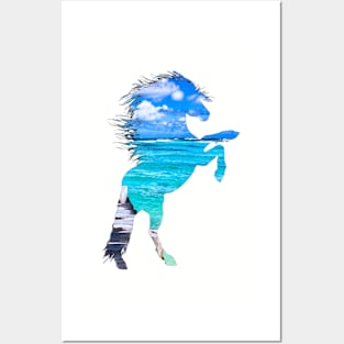 Cloudy ocean horse pattern Posters and Art